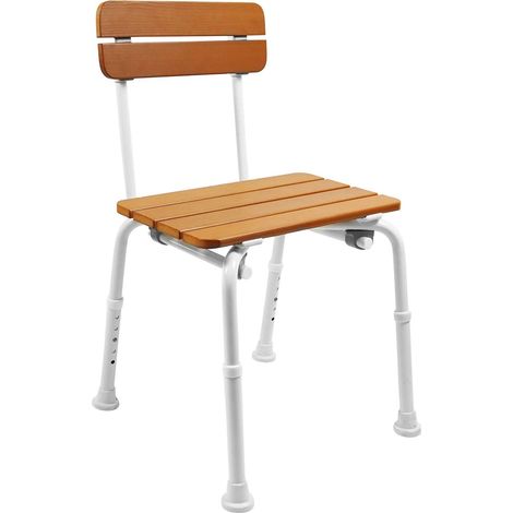 Chaise de Douche Effet Bois, Tabouret Siège Adulte avec Dossier (1/5)