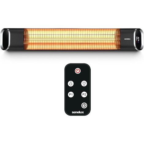 Chauffage de terrasse infrarouge électrique mural 2000 W  Indice de protection IP65  Résistant à l'eau  Utilisation intérieure et extérieure  Télécommande  Minuterie réglable et 9 niveaux (1/5)