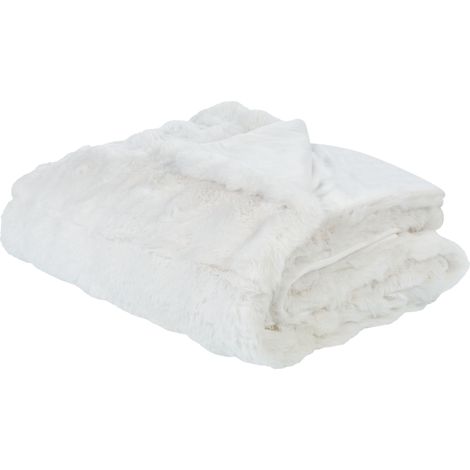Manta ropa de cama moderna de poliéster imitación de piel de conejo peluda dormitorio blanca 150 x 200 cm Salka