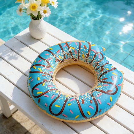 Bouée Gonflable Donut Géante Bleu 75 cm - Matelas Flottant Design Gourmand - Jeux de Piscine et Plage Adulte - Bouée Fun Été (1/4)