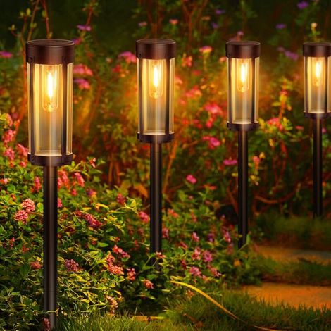 Lot de 6 lampes solaires de jardin améliorées avec lumière tungstène blanc chaud, étanches IP65, idéales pour la décoration de jardin, pelouse, allée, balcon et cour.