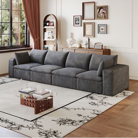 Canapé cloud 340 cm en tissu effet velours, gris foncé, modulable, sans montage (1/5)