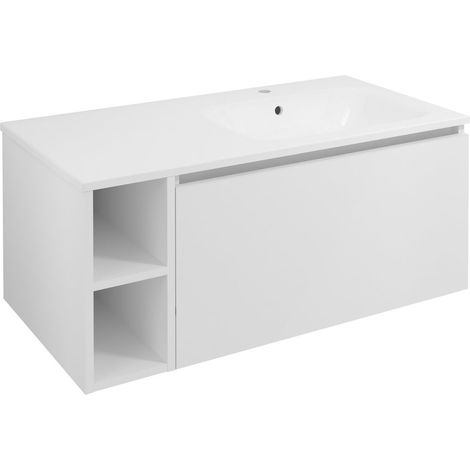 Meuble vasque LOREA 100x46x51,5cm (20+80cm), droite, blanc mat (1/4)