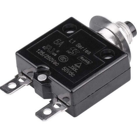 Disjoncteur thermique réarmable 5A – Protection contre surcharges – Tension 50V CC, 125-250V CA – Réinitialisation manuelle (1/5)