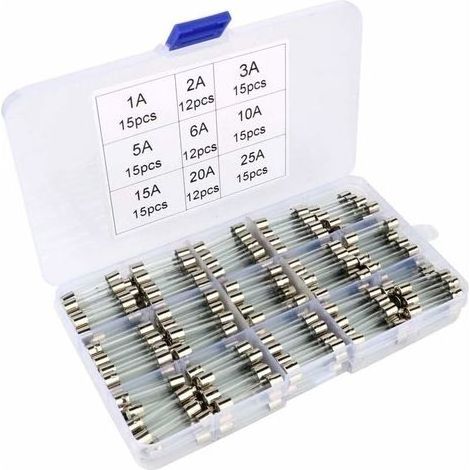 Kit de 126 fusibles verre 6x30mm, cartouche verre coup rapide, assortiment ampérages 1A à 25A pour voiture (1/5)