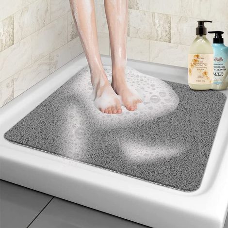 Tapis de Douche Antiderapant, 60x60cm Tapis de Baignoire Antidérapant avec Drain, Doux PVC Luffa Tapis de Bain pour Salle de Bain, Séchage Rapide, Gris (1/5)