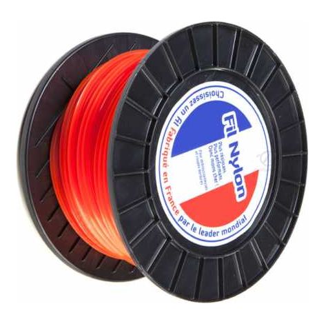 Fil nylon 4,5 mm x 98 m. Carré. Orange. Bobine. Fil débroussailleuse (1/5)