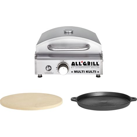 Allgrill MULTI-KULTI Set 1 zündgesichert - Gasgrill + Pizzastein + Gusspfanne