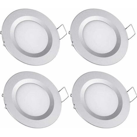 4 x 12V LED-Einbaustrahler, 58–65 mm Einbauöffnung, 3 W, 3200 K, Deckeneinbauleuchten, XU, für Wohnmobil, Boot, Wohnwagen, Transporter, Yacht, Warmweiß (silberne Ausführung) – KZQ (1/4)