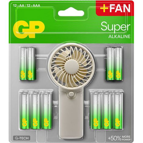 Piles alcalines GP, 12x AAA, 12x AA + ventilateur portable gratuit (1/5)