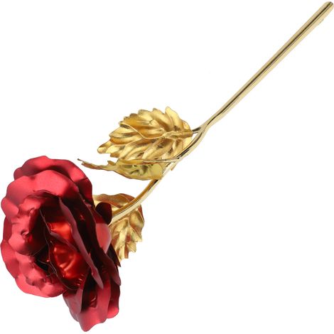 Rose en feuille d'or, cadeau lumineux pour la Saint-Valentin, symbole d'amour éternel, pour les petites amies, les épouses, décoration de mariage, rouge (1/5)