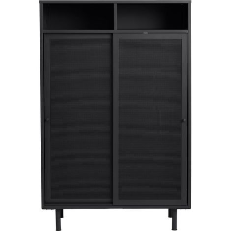 Vaisselier 2 portes, 2 niches en métal H140cm - Noir - KISO (1/5)