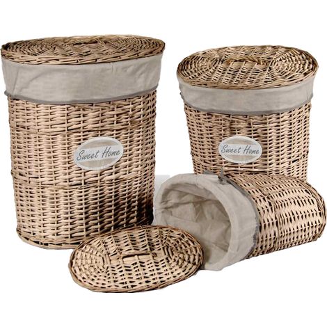SET 3 CESTE OVALI SWEET HOME PORTA BIANCHERIA IN LEGNO NATURALE (1/2)