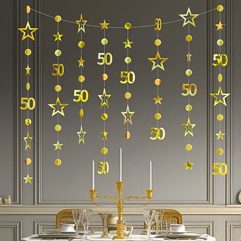 4 Guirlande de fanions,Chiffre 50,Métal doré,Fête d'anniversaire（Troisième trimestre : Nouveaux produits en septembre） (1/5)