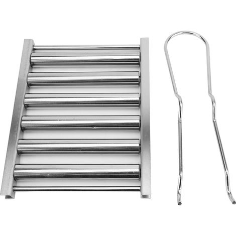Rouleau à hot-dogs portable en acier inoxydable, capacité de 5 hot-dogs, avec poignée, idéal pour les barbecues et le camping en extérieur. (1/5)