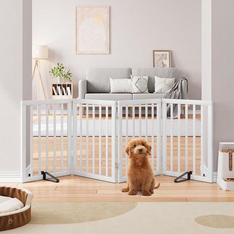 Barrière pour chiens et barrières pour animaux de compagnie à poser librement pour portes et escaliers, 60 cm (H) - Porte pour chiots à 4 panneaux avec 2 supports métalliques entièrement (1/5)