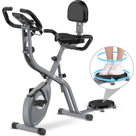Vélo d'appartement pliant & Connecté APP, 10 Niveaux Résistance Magnétique, Écran LCD multifonction, Avec plateau tournant et Fonction de la tirette, Charge max 120 kg, Grey