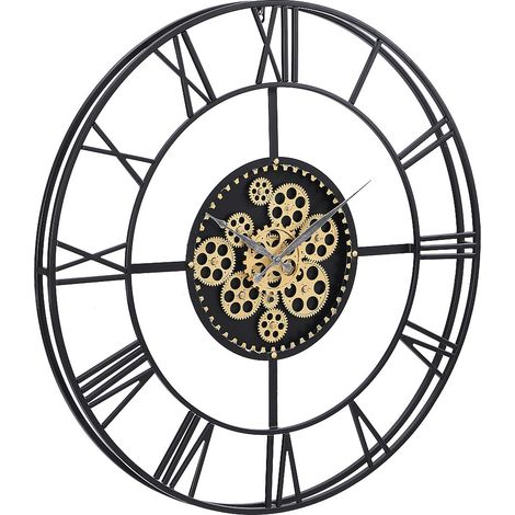 Orologio da parete industriale D. 80 cm Metallo Nero e Dorato - KARIAL