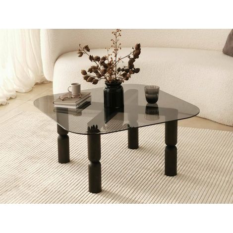 Dmora - Mesa de café Psamathe, Mesa de centro baja, Revistero para sofá, Estante de la sala de estar, 80x80h40 cm, Antracita y Ahumado, con embalaje reforzado (1/5)