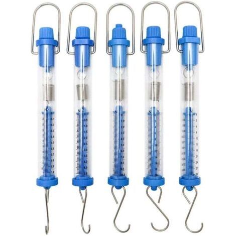 Cinq dynamomètres à ressort cylindriques transparents pour expériences de physique, 1N, 5N, 10N, 20N, 30N (1/4)