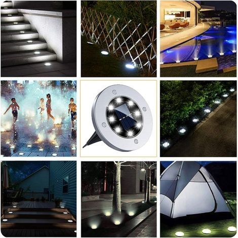 Solar-Außenleuchten, 8 Stück Solar-Bodenleuchten, wasserdichte Einbau-Außenleuchten mit 8 LEDs (Kaltweiß) (1/4)