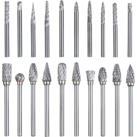 Fraises 20Pcs Rotatives Double Coupe en Carbure de Tungstène Ensemble de Fraies Limes Rotatives Burres Fichiers 3mm Tige Fraises pour Bricolage
