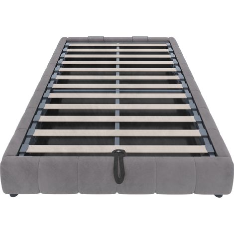 Gepolstertes Bett 140 x 200 cm grau ohne Kopfteil mit LED, hydraulisches Bett mit Stauraum (1/5)