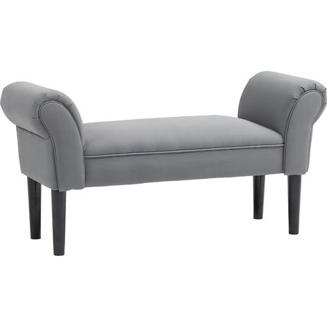 Banco Pie de Cama Tapizado en Lin Syntético avec Patas de Madera Reposabrazos y Asiento Rembourré Gris Oscuro (1/5)