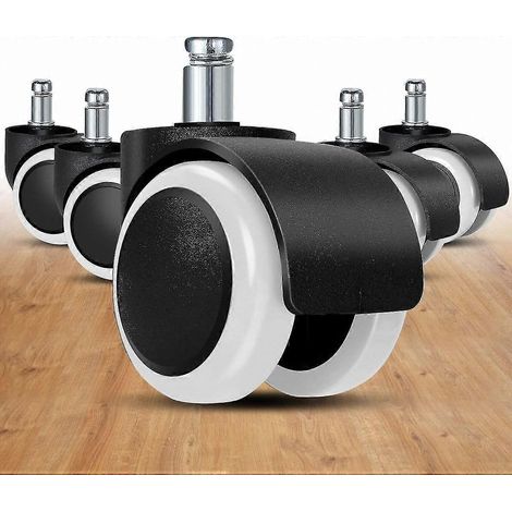 Roulettes universelles de 5 cm pour chaise de bureau, lot de 5 roulettes en caoutchouc pour parquet et moquette, blanches (1/4)