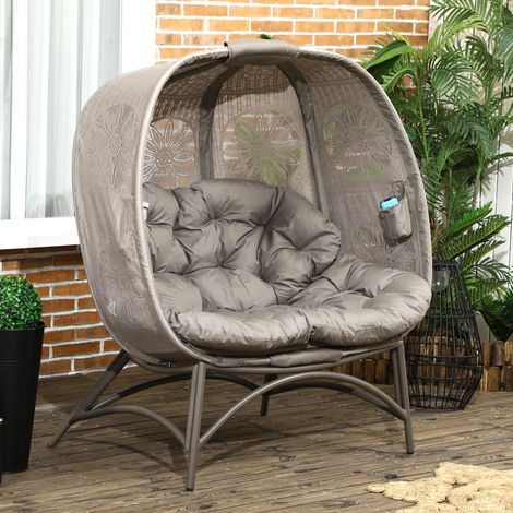 Chaise de jardin 2 places. Pliable. Grand coussin d'assise. Structure en acier. Couleur : sable. 126 x 75 x 142 cm