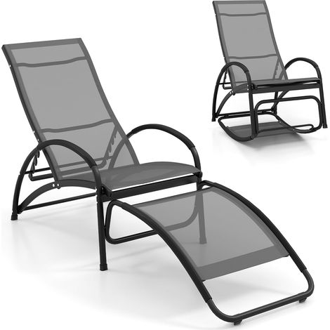 COSTWAY Tumbonas Mecedora Jardin 2 en 1, Tumbona Jardin Exterior de 4 Posiciones, Reposabrazos Curvados, Marco de Aluminio, Tumbona Reclinable Jardin Playa Piscina (Gris) (1/5)