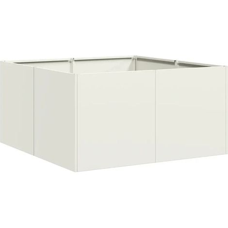 Jardinière carrée moderne pour jardin extérieur 80 x 80 x 40 cm avec fond ouvert et esthétique élégante en acier laminé à froid blanc