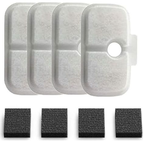 Filtre Fontaine Eau Chat, Filtres de Rechange pour Fontaine à Chat avec éponges Pré-filtrantes, Filtres de Remplacement pour Fontaine a Eau Chat, Filtres à Charbon et Eponges de Préfiltration (1/5)