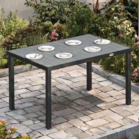 SunJet Table de jardin, table extérieure, rectangulaire WPC acier - Réf. JR5GMH39GZTB (1/5)