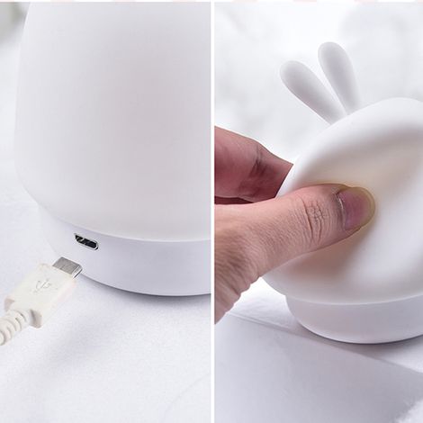 Lampe De Nuit Lapin - Lampe Led Portable Avec 3 Niveaux De Luminosité Et Minuterie - Pour Chambre D Enfant - 1 Pièce (1/5)