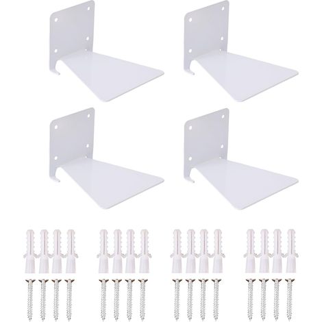 Unsichtbares Bücherregal [4er-Pack] - Unsichtbare Regale für Bücher, Robustes Wandregal Metall aus Eisen zur Wandmontage für Büro, Deko Bücherregal Schwebend mit Montagematerial(weiß) (1/5)