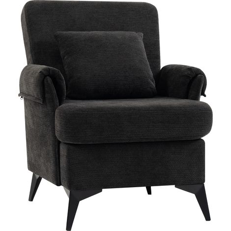 HOMCOM sillón relax sofá individual de chenilla, butaca de salón moderna, asiento ancho y cojín grueso, respaldo alto, cojín lumbar, bolsillo, negro (1/5)