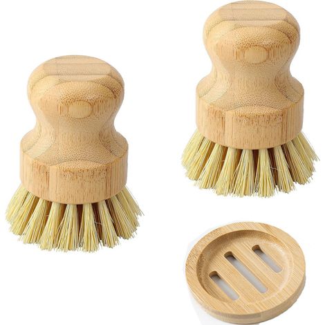 Cepillo para Polvo de bambú para Platos de Cocina, Juego de cepillos para Limpiar Platos, Fregadero, sartén/Olla de Hierro Fundido (1/5)