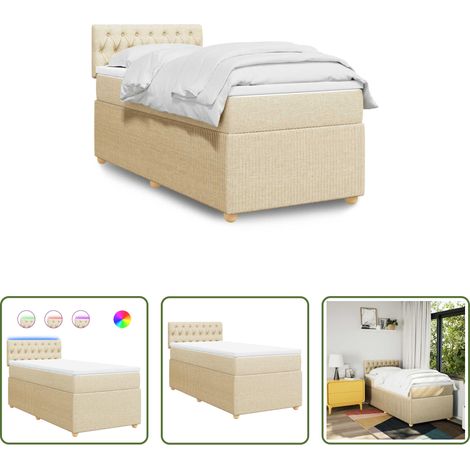 vidaXL Surmatelas - Sommier à lattes de lit avec matelas Crème 90x200 cm Tissu (1/5)