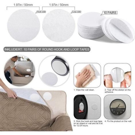 Scratch Autocollant Double Face Blanc 8 m x 20 mm, Scratch Autocollant Rond 20 mm - 50 mm (10 Paires Chacun), Velcr Adhésives p A2 (1/4)