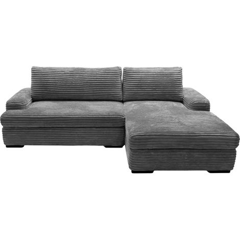 ODILON - Canapé d'angle convertible gros velours côtelé Gris foncé Droit (1/5)