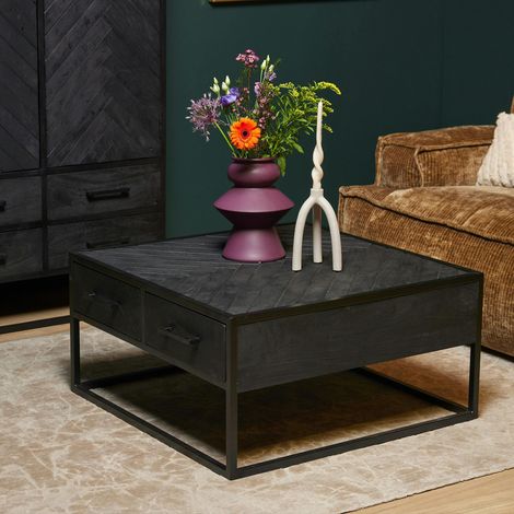 Table basse carrée noire en bois avec rangement ALVERA