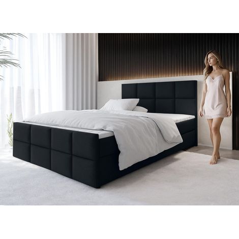 AX LIVING Boxspringbett Schwarz Aleyna Bett 160 x 200 mit Bettkasten