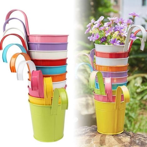 10 pcs pots de fleurs avec poignée amovible, métal fer, suspendus et décoratifs, pour balcon, jardin et intérieur