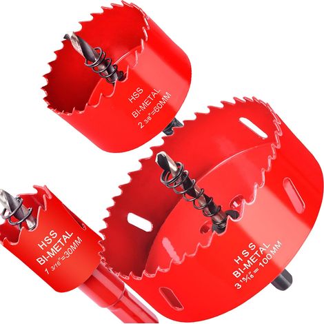 Kit de scie cloche bi-métal - Couronne de forage pour bois, plastique, UPVC, MDF et plaque de plâtre, tôles métalliques fines - Foret durable (30, 60, 100 mm/un par un) (1/5)
