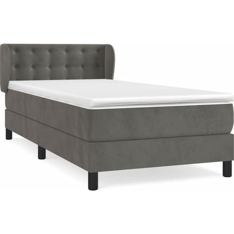 Lit simple  Lit adulte  Sommier à lattes de lit et matelas Gris foncé 90x190 cm Velours