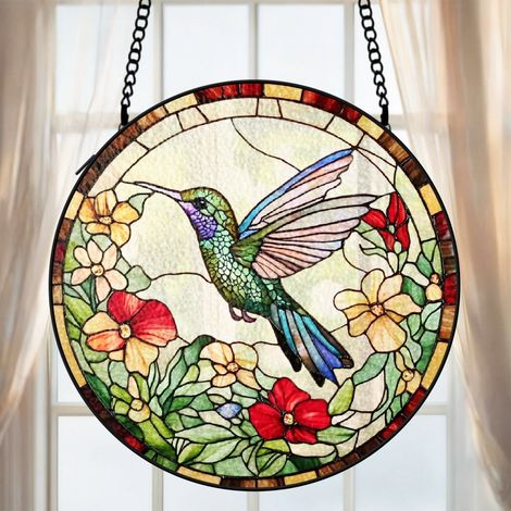 Suspension colibri vitrail attrape-soleil 25 cm décoration fenêtre oiseau lumineux cadeau maison (1/5)