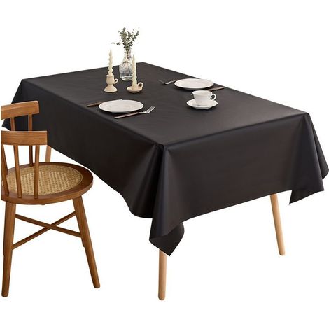 Nappe de table carrée anti-taches en polyester, imperméable et résistante à l'huile, couleur noire, dimensions 140 x 140 cm (1/5)