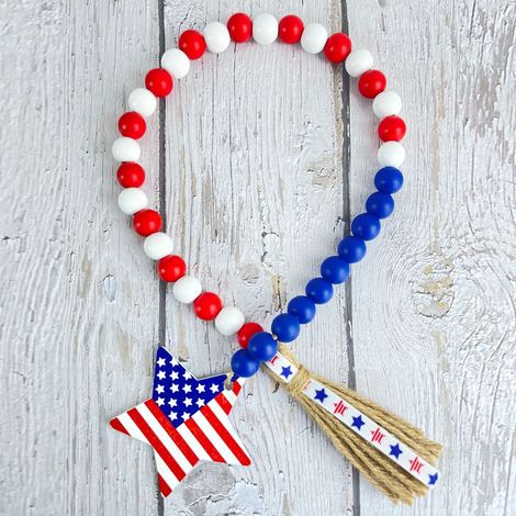 Pendentif En Bois - 4 Juillet - Décoration Murale Pour Fête Nationale - Rustique - Lot De 3 (1/4)