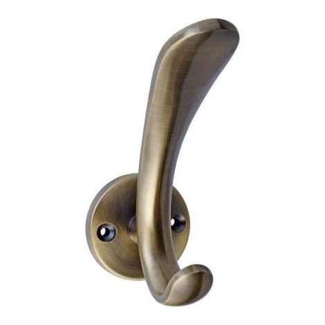 Patère double courbe bronze zamack sur rosace, 2 points de fixation pour vêtements (1/2)